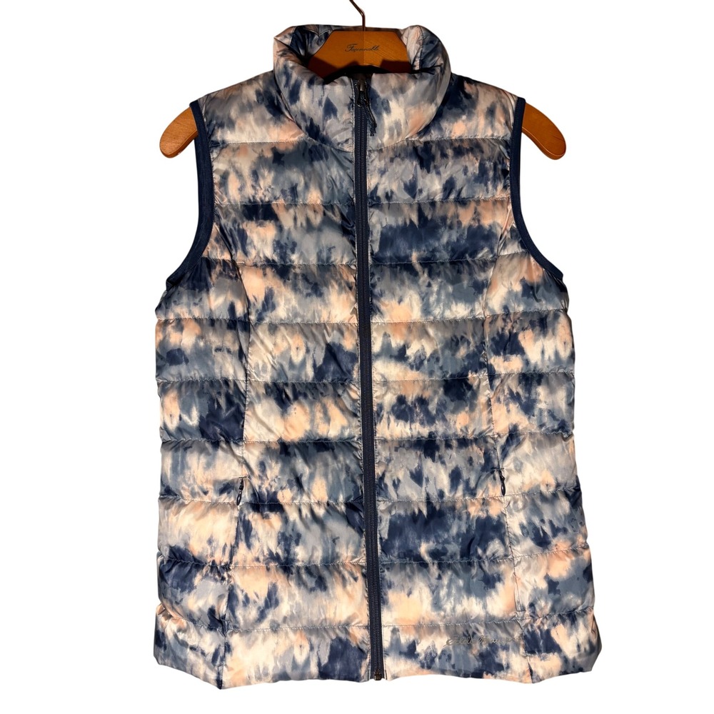 Eddie Bauer Womens Down Vest Size Small Tie Dye Puffer Full Zipโ Insulated FB650